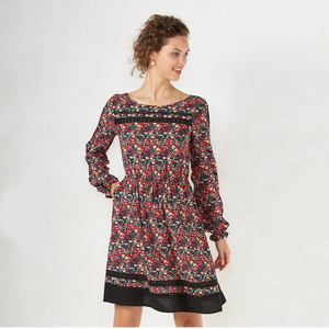 Women's LC Lauren Conrad Floral Dress Long Sleeve Medium Boat‎ Neck 2 Pockets